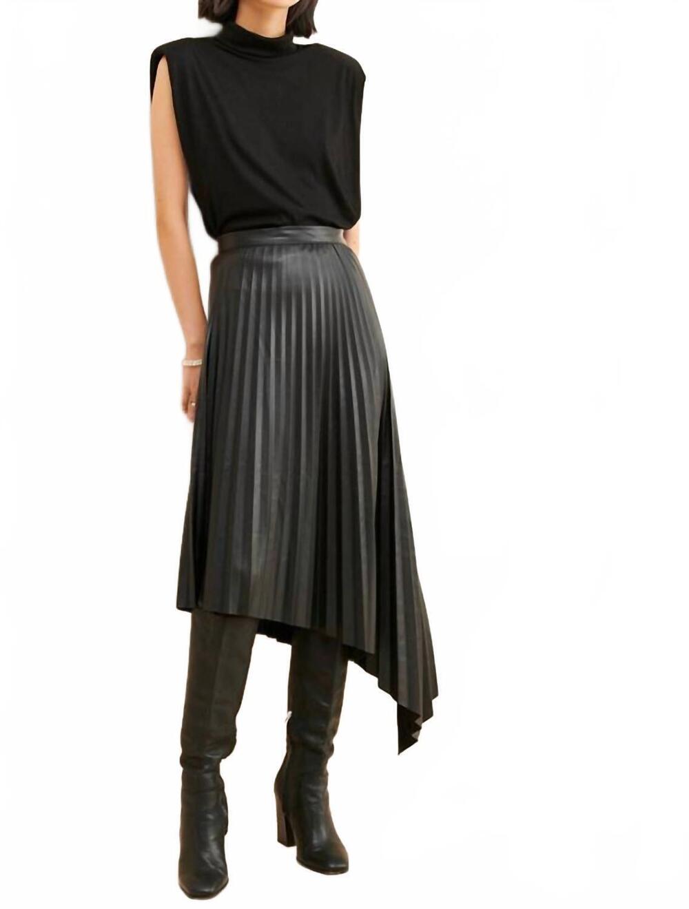 NEW BISHOP + YOUNG presley pleated vegan leather skirt in black